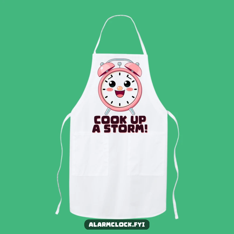 Funny Alarm Clock Apron: Excited Character for a Hilarious Cooking Experience!