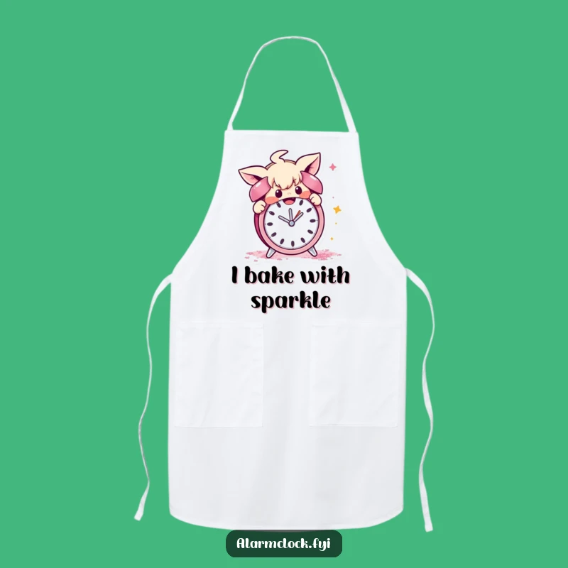 Funny Kitchen Apron: Mischievous Character's Glitter Alarm Clock, Ideal for Fun Cooks