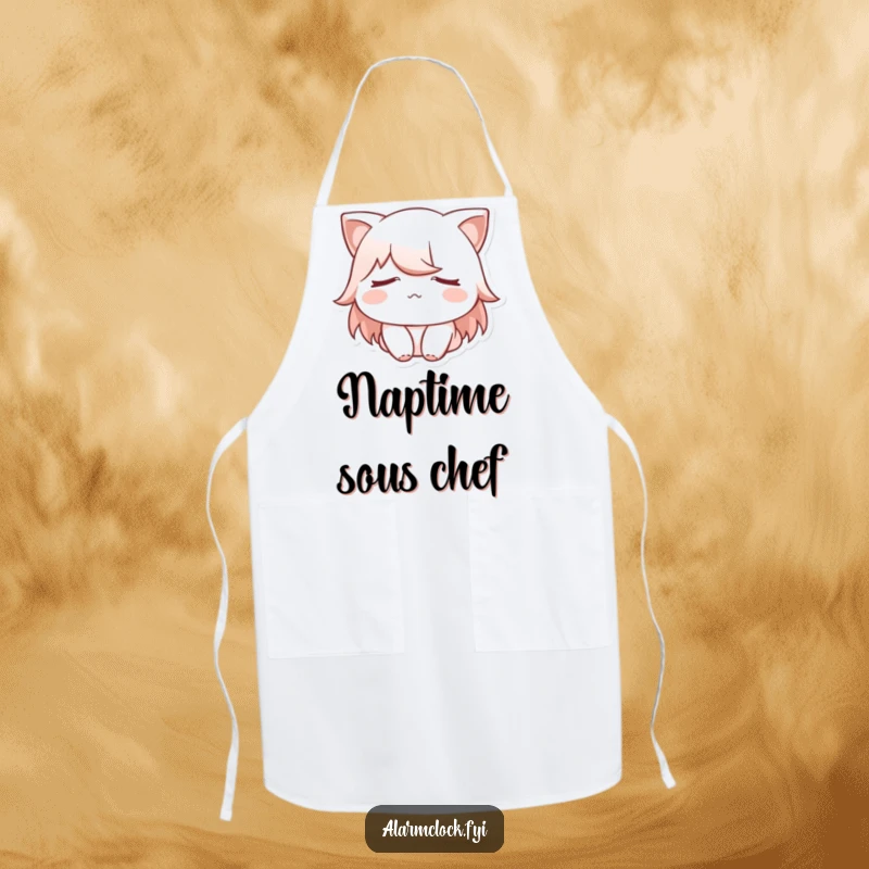 Funny apron featuring a sleepy character with eyes covered, ideal for the cook who prefers to prepare meals with a relaxed, unhurried pace.