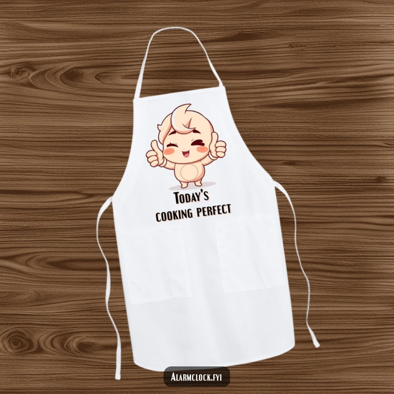 Funny Winking Character Apron featuring a cheerful character giving a double thumbs up to the morning, perfect for a humorous cooking experience.