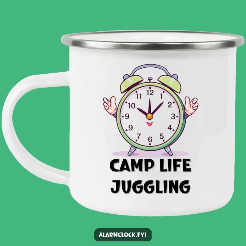 Funny Juggling Clock Hands Camping Mug - Rugged and Hilarious 'On the Go' Gift