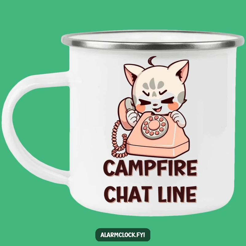 Funny Mischievous Character Camping Mug - Outdoor Shenanigans with Retro Phone!