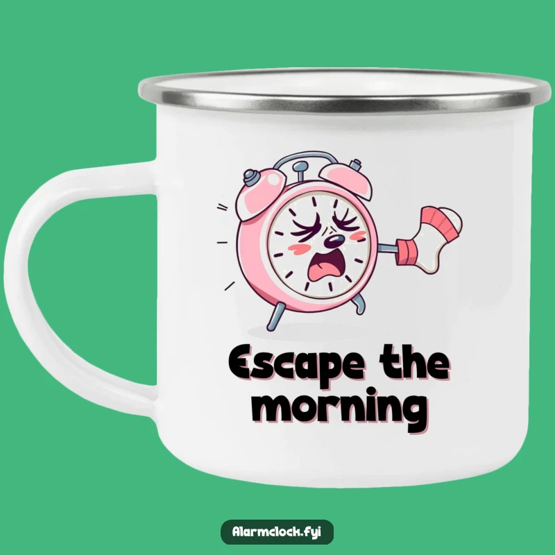 Funny Alarm Clock Sock Chase Camping Mug - Rugged and Hilarious Outdoor Gift