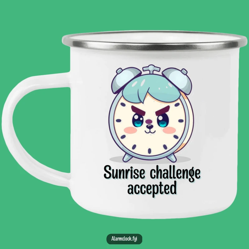 Funny Enamel Camping Mug: Determined Character's Smile, Rugged and Funny Motivational Gift