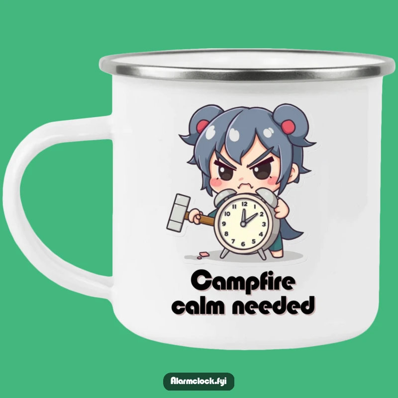 Funny Smashing Alarm Camping Mug - Determined Character Outdoor Gift