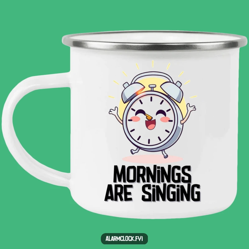 Funny Sunrise Camping Mug, Dancing Clock, Outdoor Joy Gift
