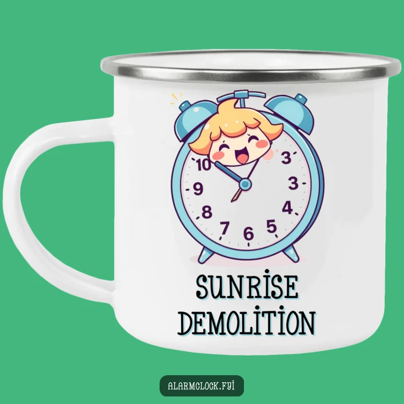 Funny Smashing Alarm Clock Camping Mug - Campfire Comedy for Morning Haters!