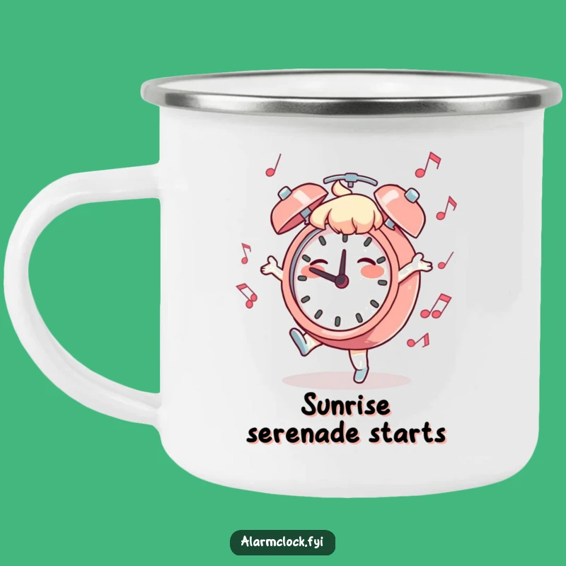 Funny Dancing Clock Camping Mug: Morning Melody Drinkware, Hilarious Outdoor Gift