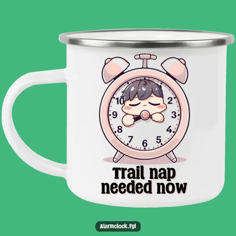 Funny Snooze Button Camping Mug - Sleepy Character Outdoor Gift