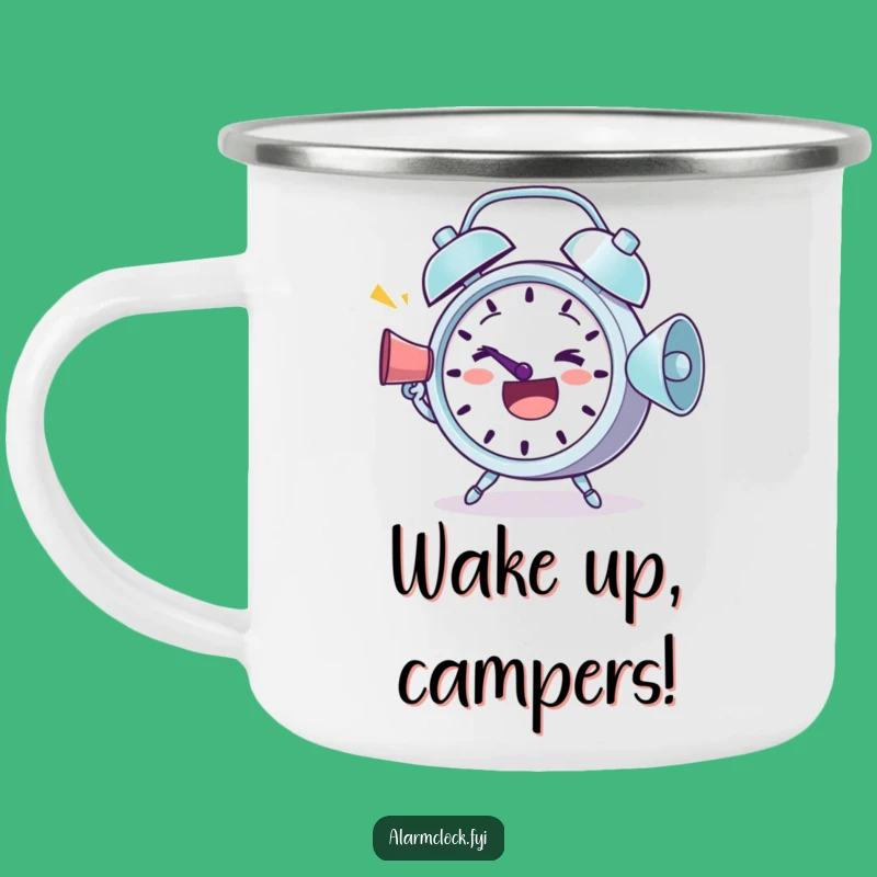 Funny Determined Alarm Clock Camping Mug: Fuel Your Adventures with Energetic Cheers