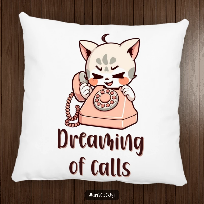 Funny pillow depicting a mischievous character playfully dialing a small, retro telephone, offering comfort and a humorous vibe.