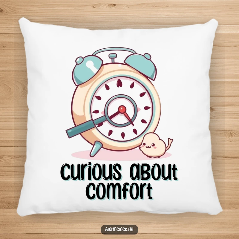 Funny Pillow: A magnifying glass-wielding alarm clock investigating a tiny dust bunny, adding a touch of whimsy.