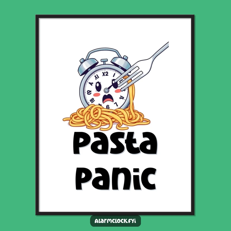 Funny Spaghetti Clock Digital Art: Whimsical Breakfast Scene Gift