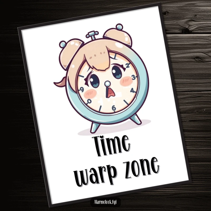 Funny digital art print of a character startled by a clock, adding instant humor and personality to any digital display or print.
