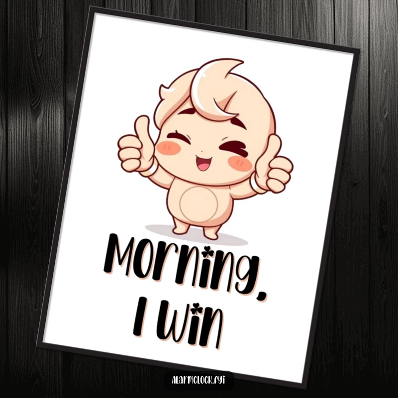 Funny Winking Character Digital Art Print of a character giving a double thumbs up to the morning, humorous and cheerful wall decor.