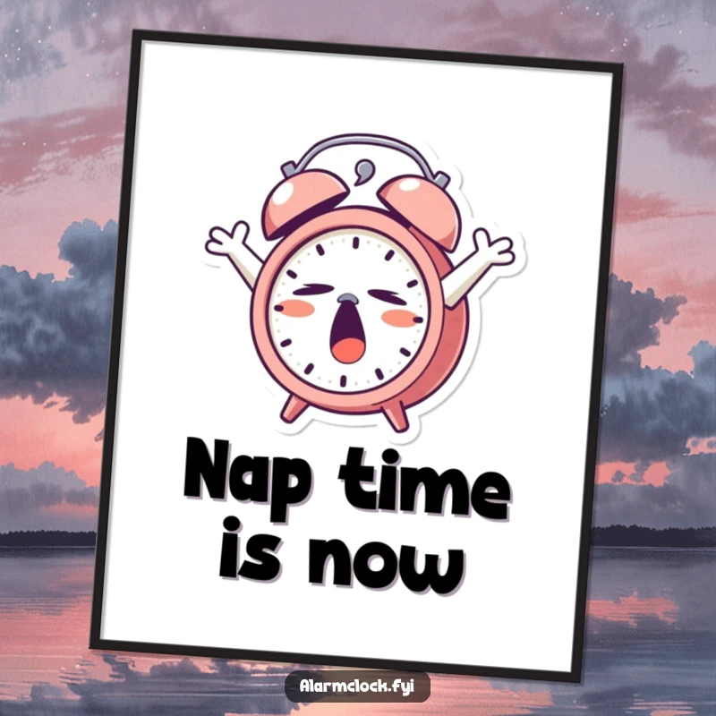 Funny Digital Art: A sleepy alarm clock yawning and stretching, embodying the peaceful essence of mornings.