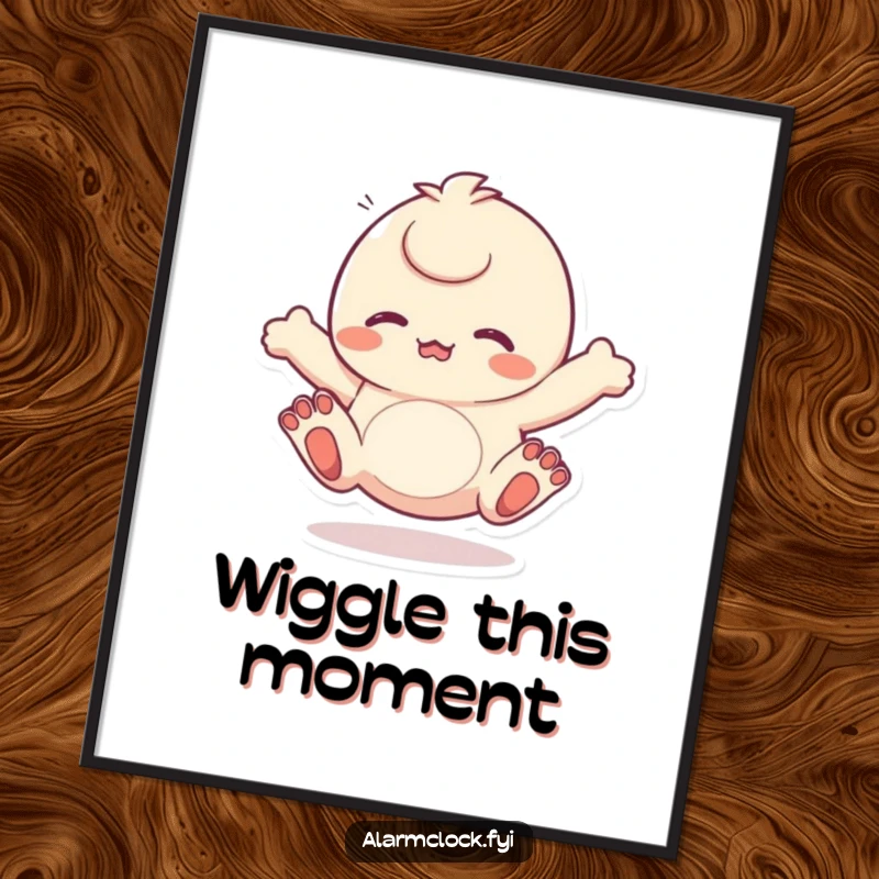 Funny digital art print of a character energetically wiggling its toes, symbolizing pure happiness and freedom. A great funny gift.