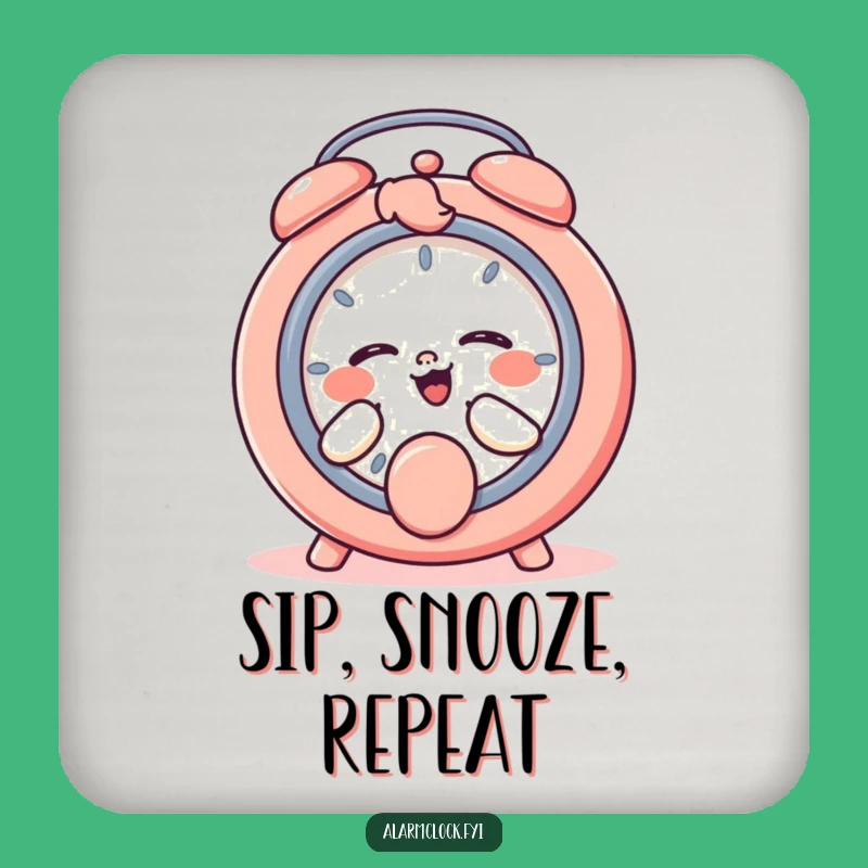Funny Giggling Character Snooze Button Coaster, Drink Humorous Gift for Sleepy Tables
