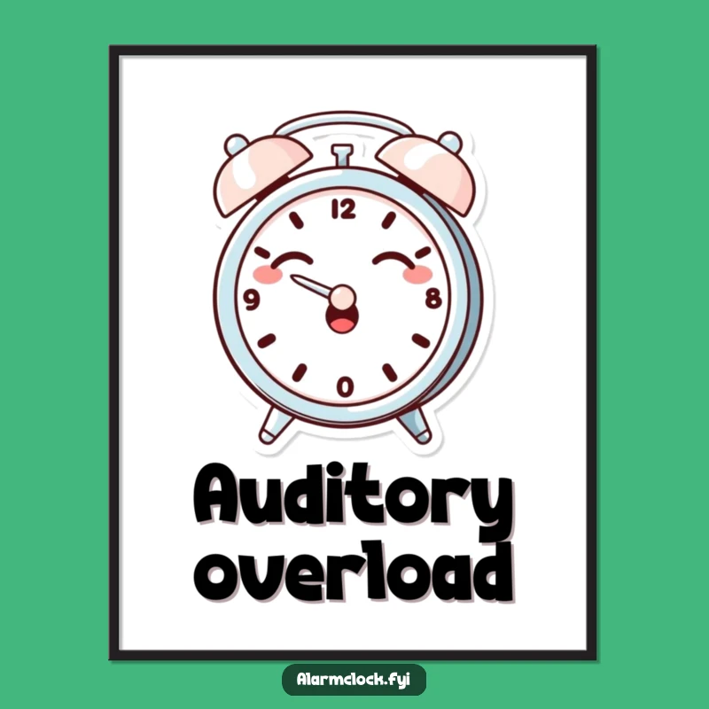 Funny Giggling Alarm Clock Poster, Dramatic Ear Cover Art, Whimsical Wall Decor