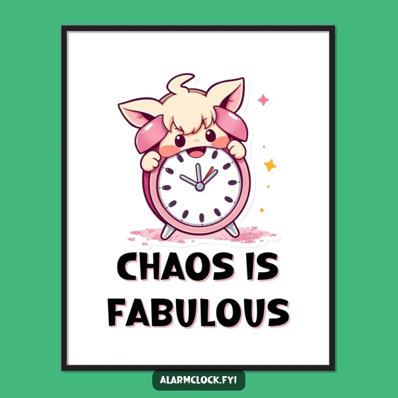 Funny Wall Art Poster: Mischievous Character's Glitter Alarm Clock, Quirky and Funny Decor