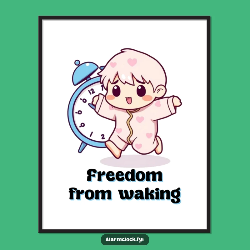 Funny Running Alarm Poster - Pajama Character Wall Art Gift