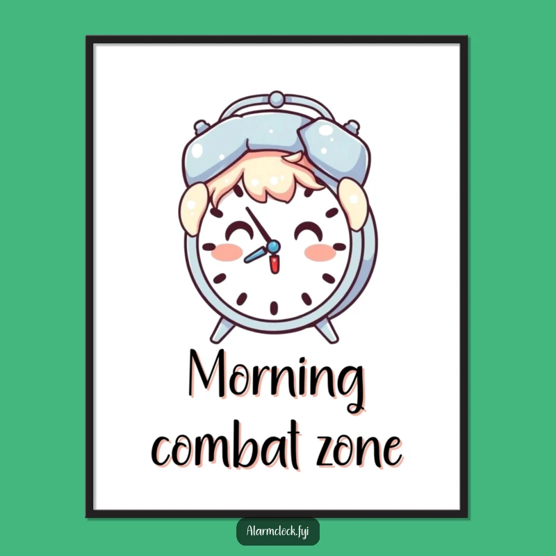 Funny Pillow Shield Alarm Clock Poster: Humorous Art for a Surprised Room!