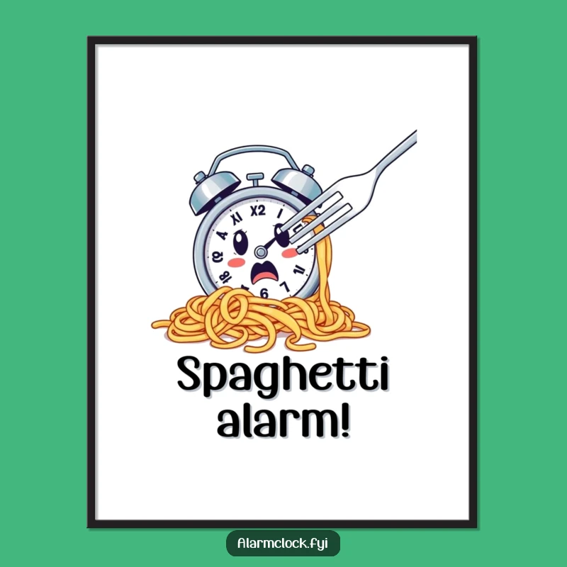 Funny Spaghetti Clock Poster: Whimsical Breakfast Art Gift