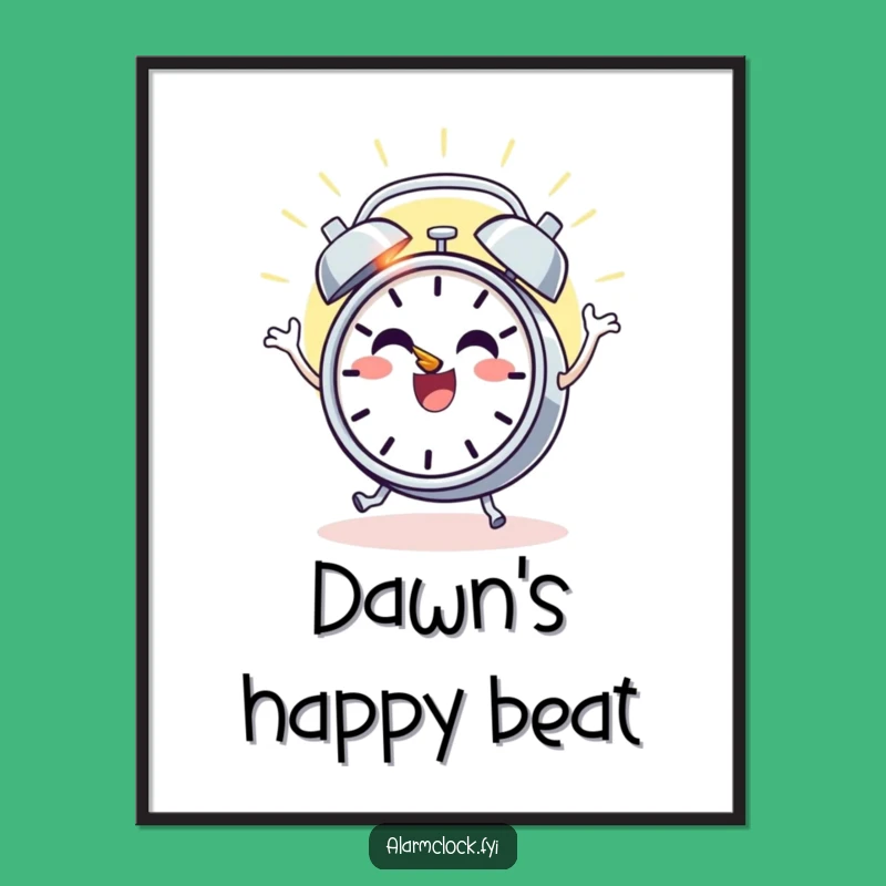 Funny Sunrise Alarm Clock Poster, Dancing Character Art, Whimsical Wall Decor