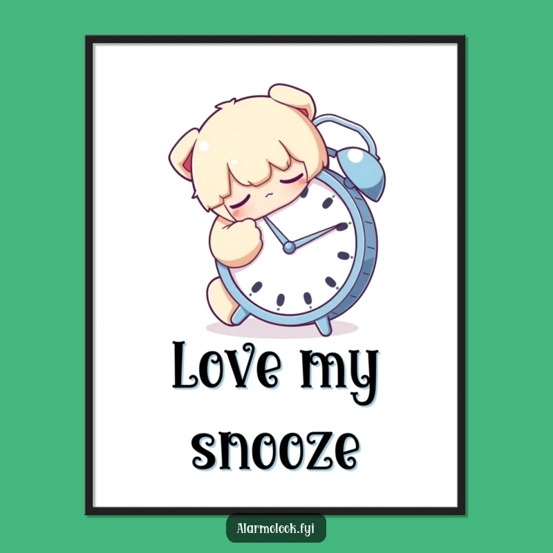 Funny Sleepy Hugging Alarm Clock Poster - Cozy Morning Dream Decor