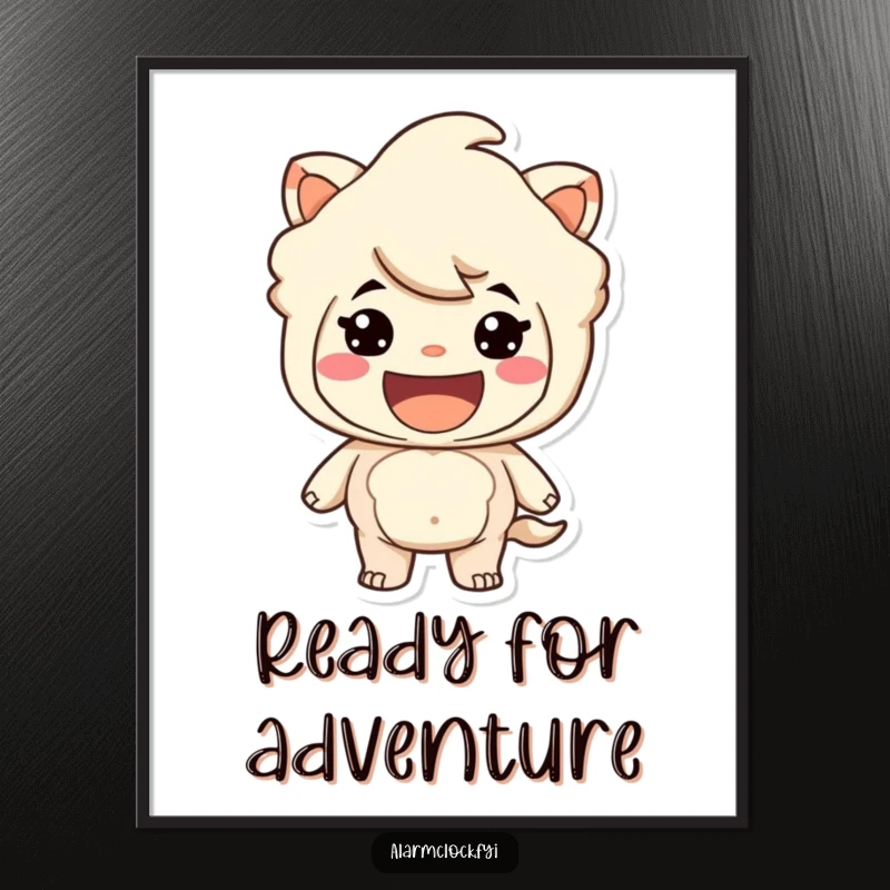 Funny poster featuring a character with a big smile, embodying readiness and a spirit of adventure. A great funny gift.