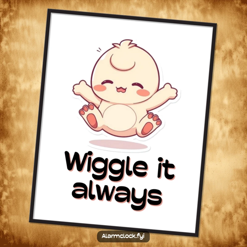 Funny poster featuring a character energetically wiggling its toes, symbolizing pure happiness and freedom. A delightful funny gift.