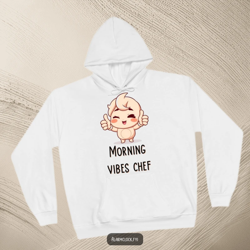 Funny Winking Character Hoodie depicting a cheerful character giving a double thumbs up to the morning, perfect cozy and humorous gift.