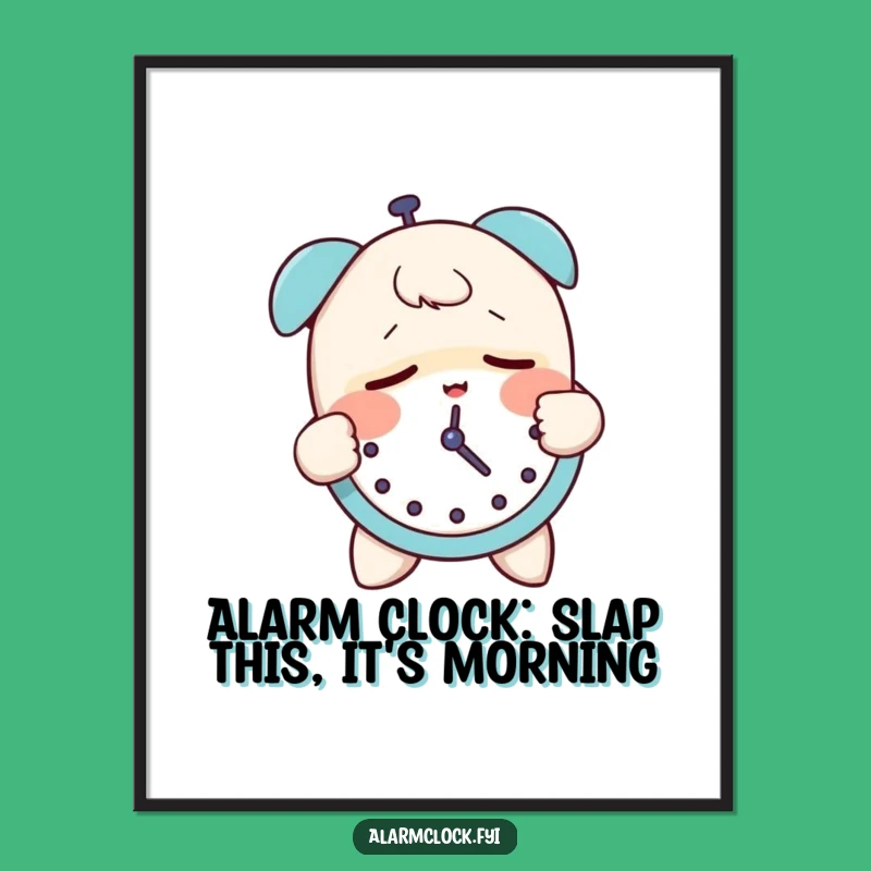 Free Printable Wall Art: Sleepy Character Slaps Alarm Clock Funny Humorous Downloadable Art