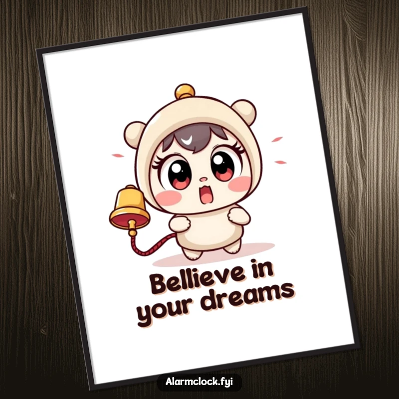 Funny Free Printable Wall Art: Adorable wide-eyed character comically startled by a loud, unseen bell.