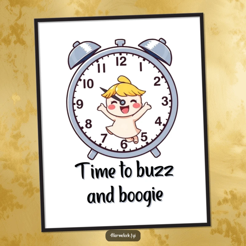 Funny Free Printable Wall Art: A joyful character caught mid-dance next to rapidly buzzing clock hands.