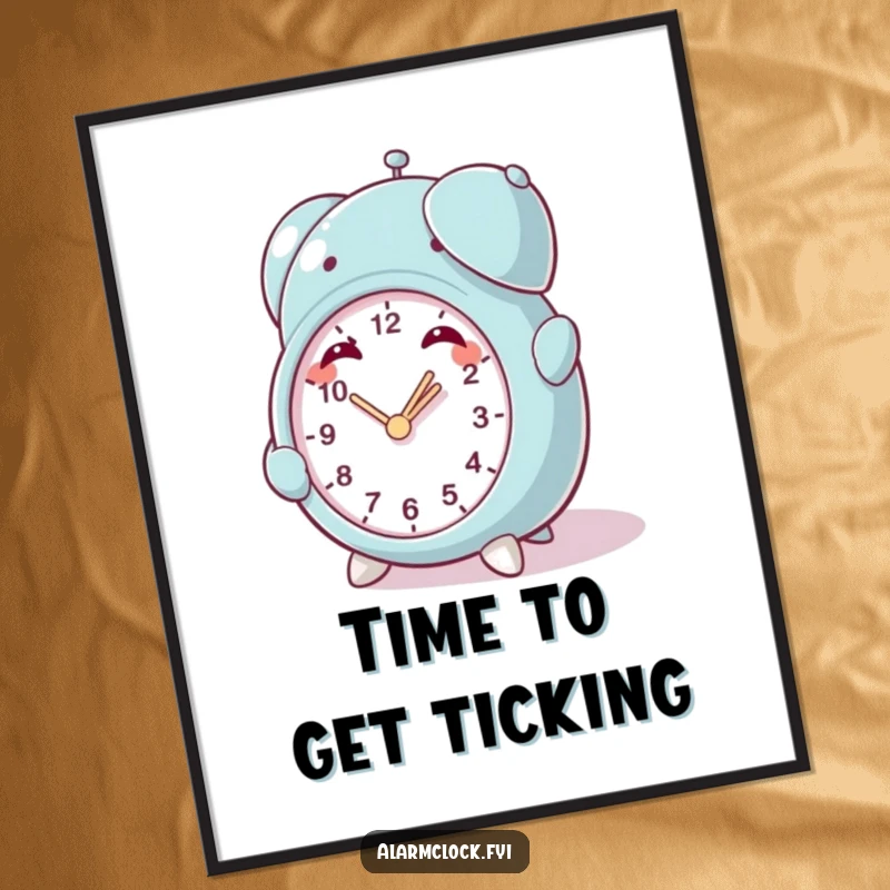 Funny Free Printable Wall Art: Character with a mischievous grin winding a very small alarm clock, ready for playful chaos.