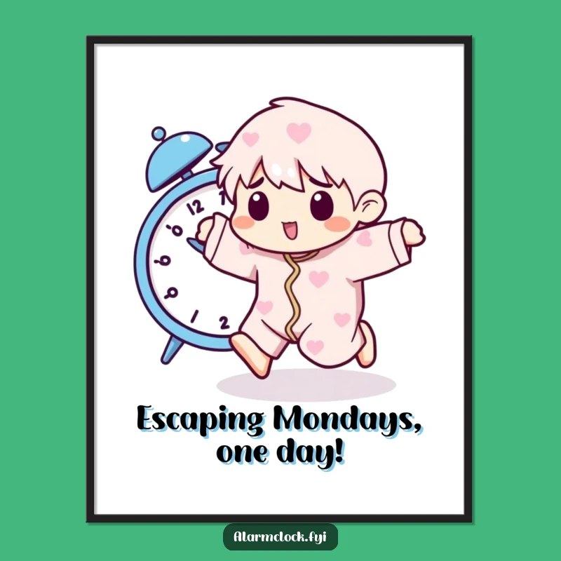 Free Printable Wall Art: Pajama Escape, Alarm Clock Chase, Funny Downloadable Poster