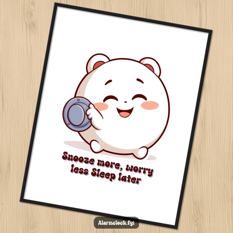Funny Free Printable Wall Art: Cheerful character hitting snooze with a big, playful grin, perfect for bedrooms.
