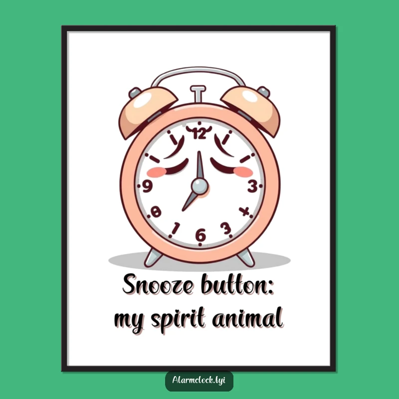 Free Printable Snooze Wall Art: Tired Character Reluctant Alarm Clock Downloadable Decor