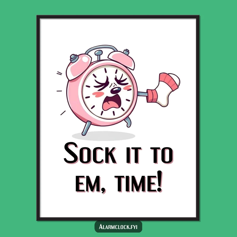 Funny Free Printable Wall Art: Frantic Alarm Clock Being Chased - Humorous Downloadable Decor