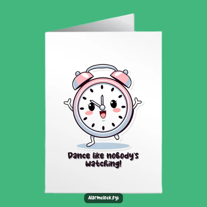 Free Printable Birthday Card: Dancing Clock Character Funny Downloadable Gift