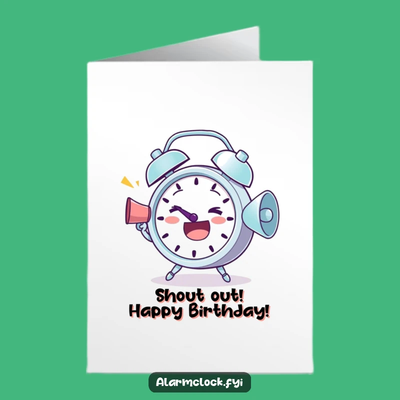 Festive Free Printable Birthday Card: Megaphone Alarm Clock, Joyful Greetings!