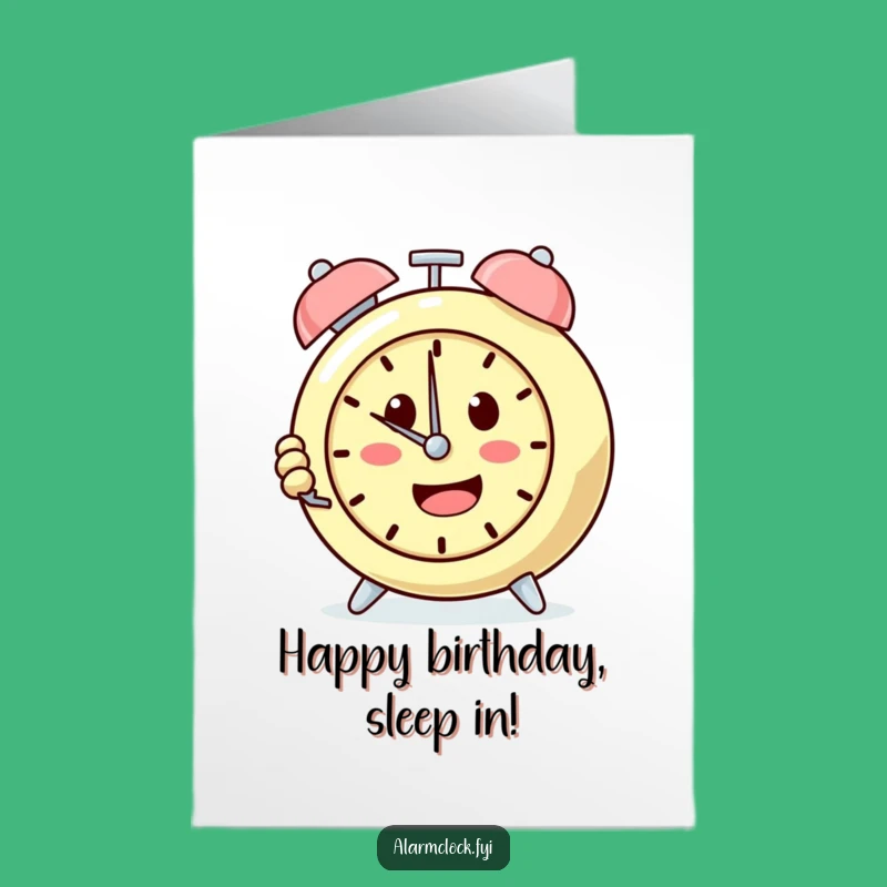 Free Printable Birthday Card: Snooze Clock Character Funny Downloadable Gift