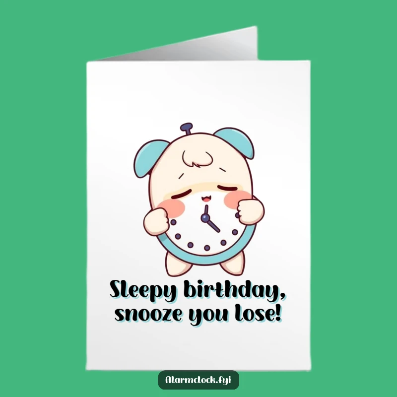 Free Printable Funny Birthday Card: Sleepy Character Slapping Alarm Clock DIY Downloadable Gift