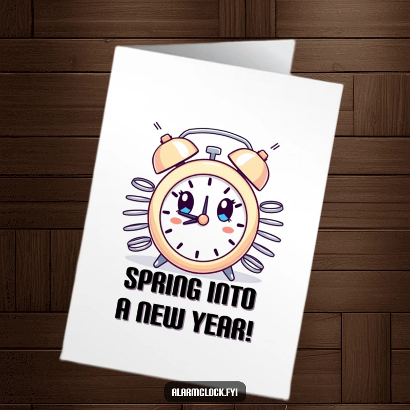 Funny Free Printable Birthday Card: Alarm clock with springs erupting looks surprised, a shocking DIY gift