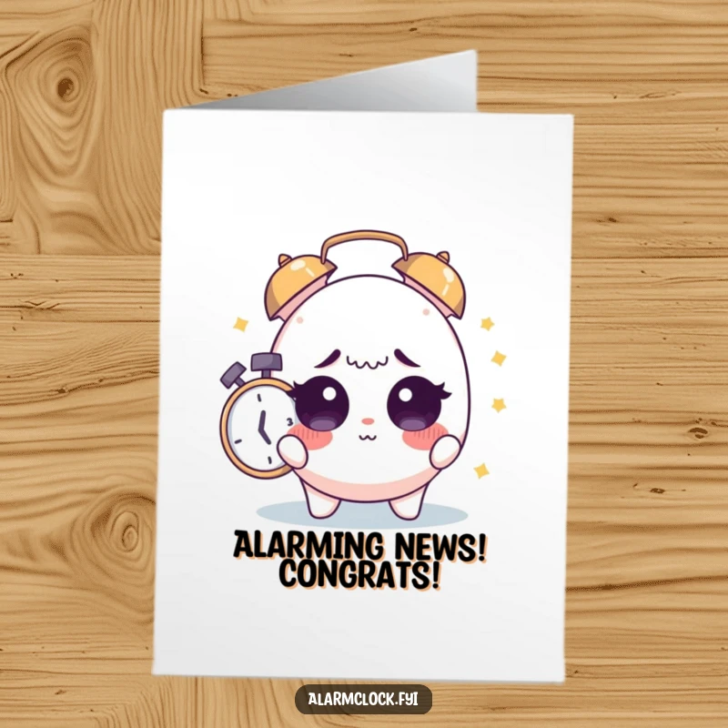Funny Free Printable Congratulations Card: A sleepy character is startled awake by an alarm, celebrating success.