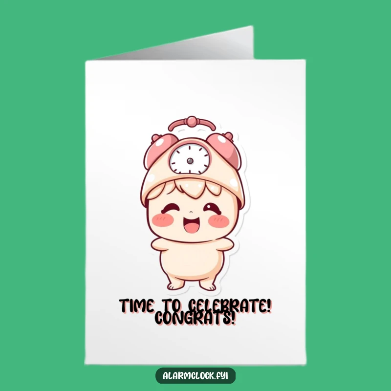 Free Printable Congrats Card: Giggling Clock Hat Character Downloadable Gift