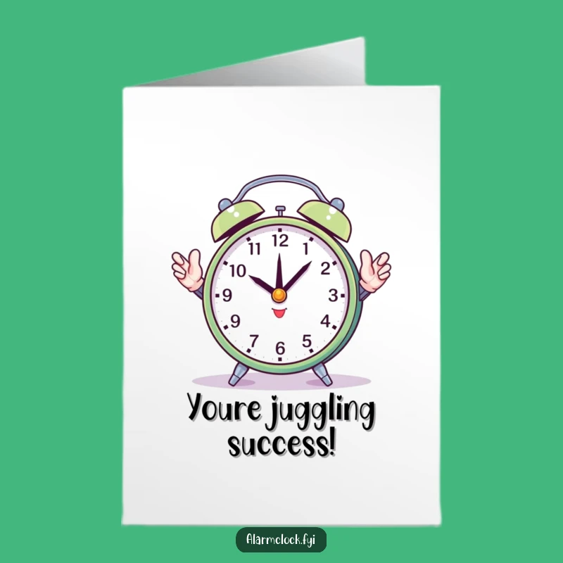 Free Printable Congrats Card: Juggling Clock's Balancing Act - Humorous Downloadable Surprise
