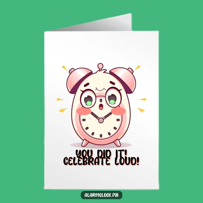 Free Printable Congratulations Card: Startled Character, Alarm Clock Shock, Funny Downloadable Gift