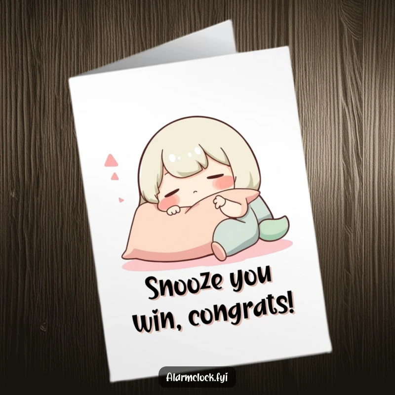 Funny Free Printable Congratulations Card: A contented character peacefully snoozing with a soft pillow, a relaxing downloadable message.